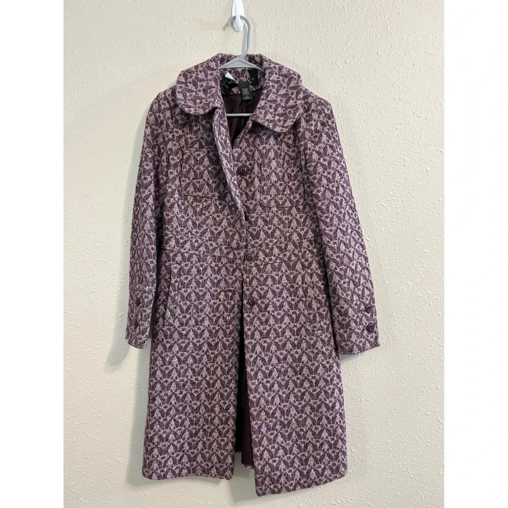 Victoria's Secret Moda Purple Unique Y2K Geometric Wool Blend Button Trench S6